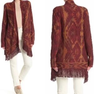 Lucky Brand Fringe Brushed Knit Cardigan Boho Southwest Open Sweater